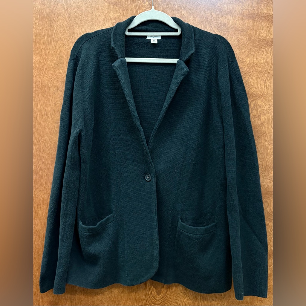 J. Crew Sophie Single Button Sweater Blazer Patch Pockets Cotton Black Size Xl